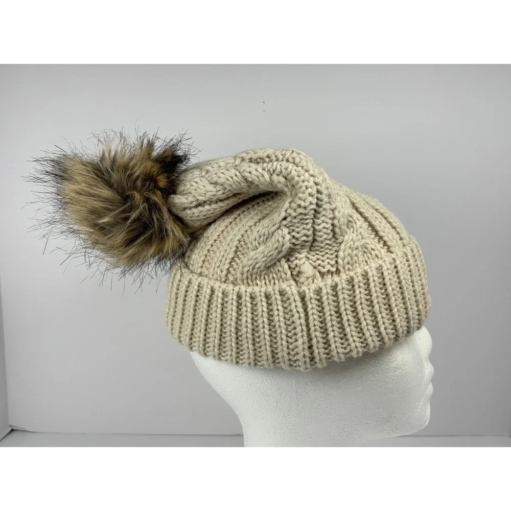 Captivating Texas A&M Aggies Beanie Cream Cable Knit Faux Fur Pom Pom Hat